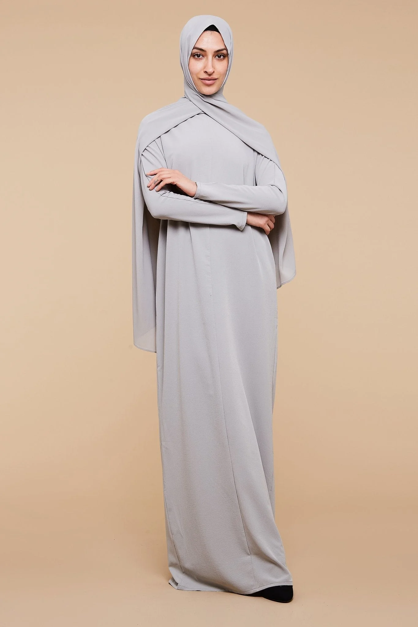Mirage Gray High Collar Neck Batwing Abaya - CAVE LONDON