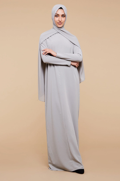 Mirage Gray High Collar Neck Batwing Abaya - CAVE LONDON