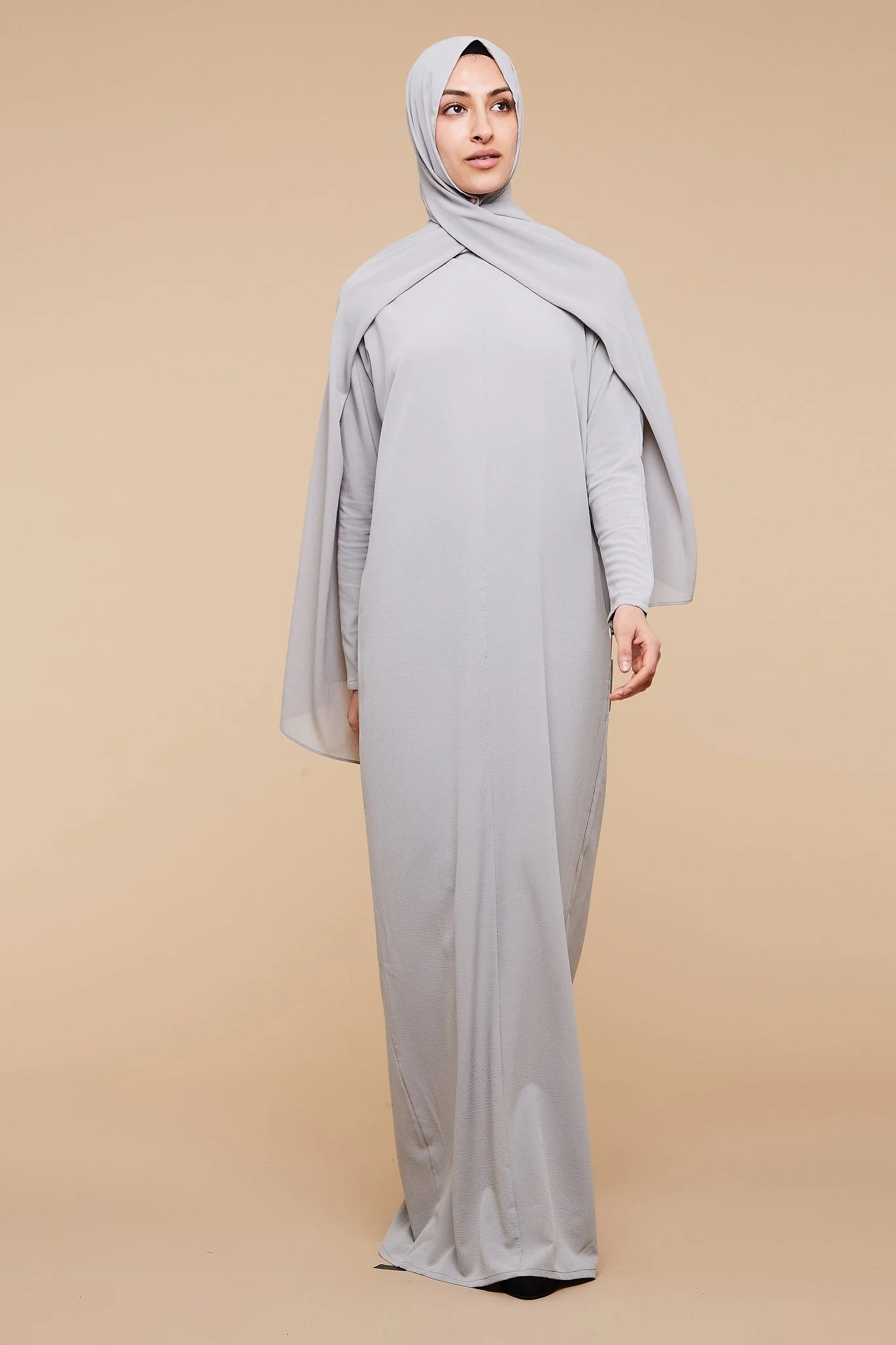 Mirage Gray High Collar Neck Batwing Abaya - CAVE LONDON