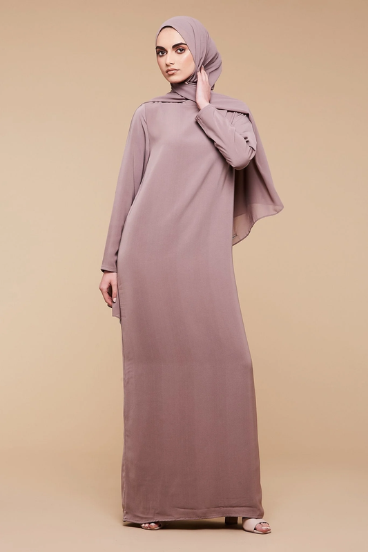 Taupe High Classic Neck Abaya - CAVE LONDON