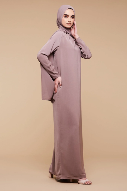 Taupe High Classic Neck Abaya - CAVE LONDON