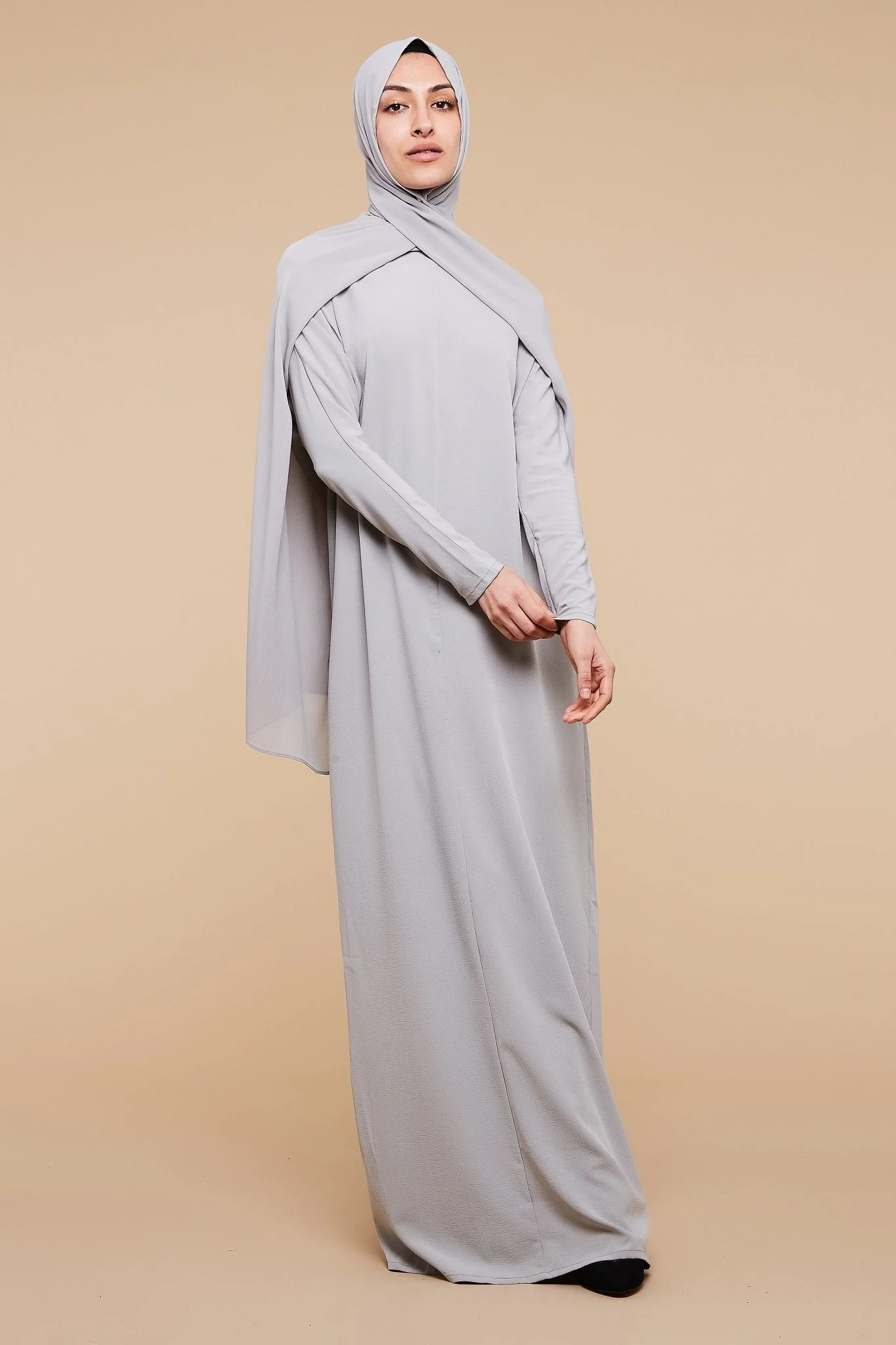 Mirage Gray High Collar Neck Batwing Abaya - CAVE LONDON