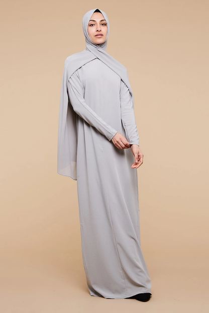 Mirage Gray High Collar Neck Batwing Abaya - CAVE LONDON