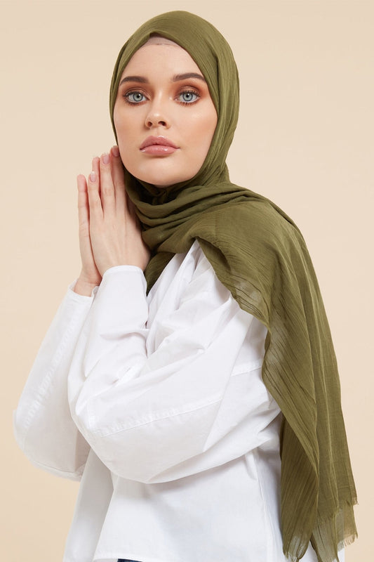 Hijab en coton et soie Khaki - CAVE LONDON